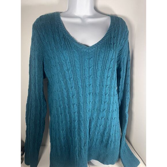 St John's Bay Women's XL Blue Long Sleeve V-Neck Cable Knit Casual Sweater - Picture 1 of 3